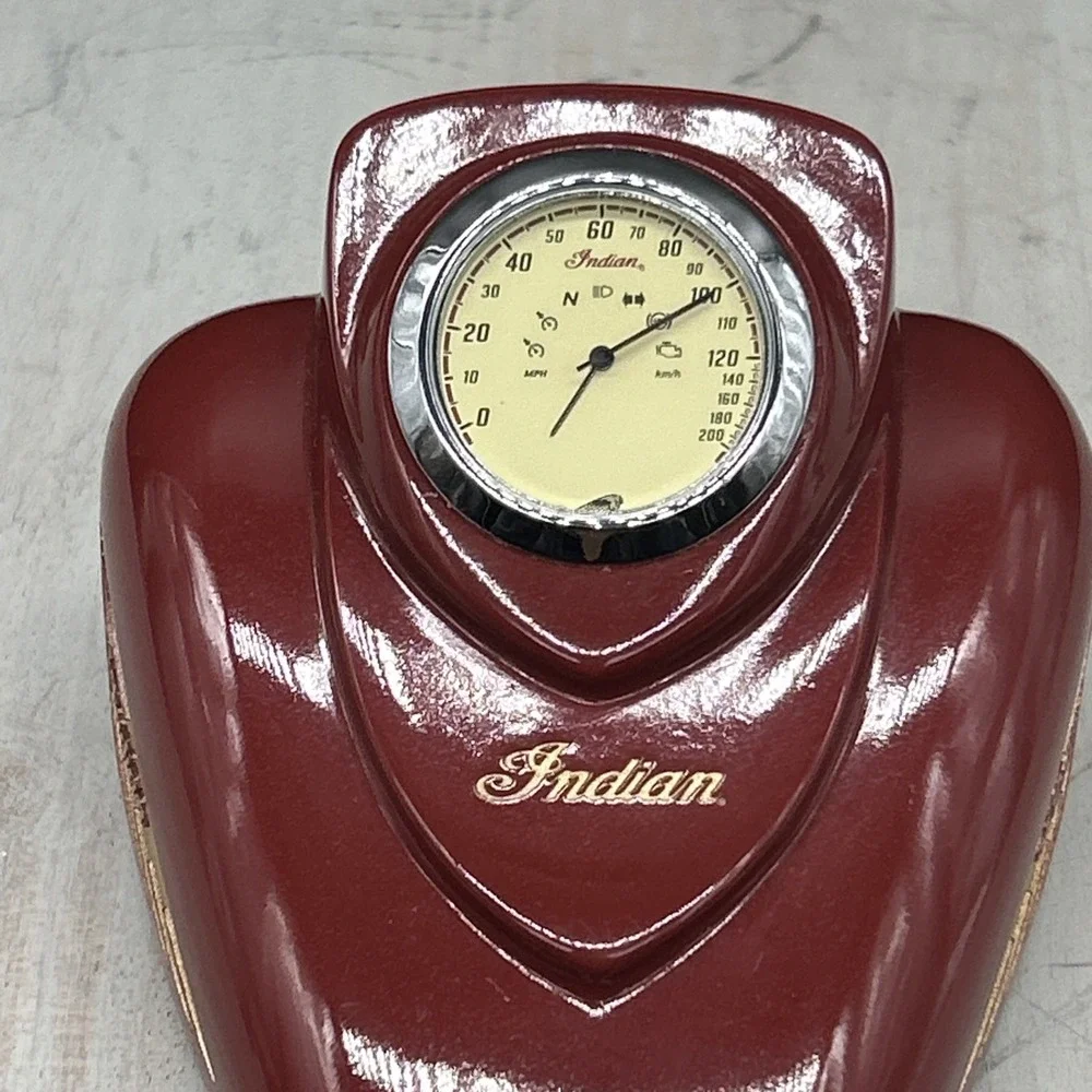 Indian Motorcycle Gas Tank Paperweight Red Desk Clock Speedometer Vintage Time